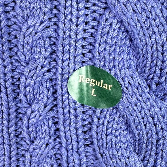 LL Bean Double L Mixed Cable Sweater Womens Sz L Larkspur Funnel Neck Cozy NWT - Picture 5 of 15
